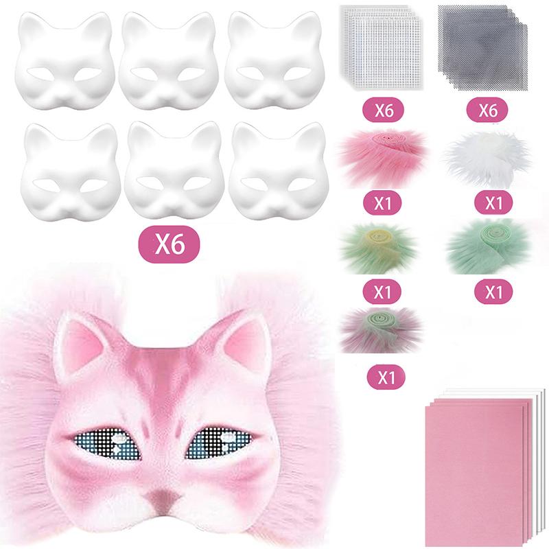 29Pcs Mask Set Blank Mask Half Face Hand Drawn Animal Cat Fox Mask Diy Handmade Graffiti Half Face Mask Party Christmas Gifts