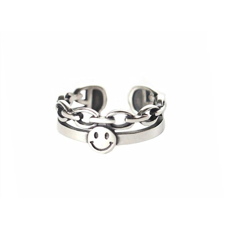 Cute Women Men Simple Design Rings Vintage Owl Frog Smiling Ring For Woman Girl Ancient Silver Color Retro Punk Jewelry Gift