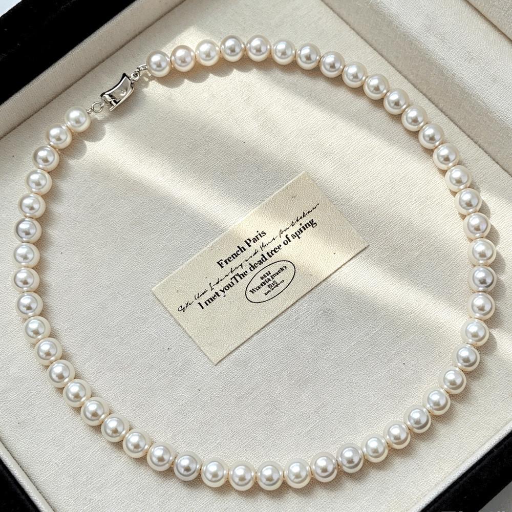 Handmade Imitation Pearl Fresh & Sweet Necklace with Light Luxury No-Buckle Design