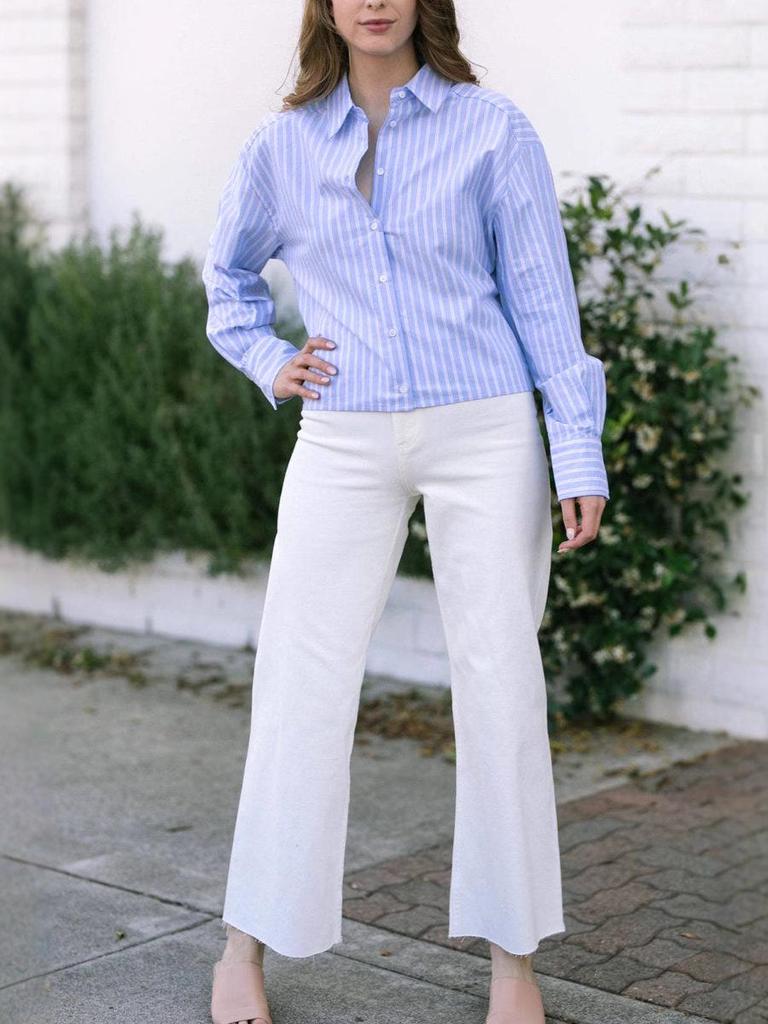 2024 New Arrival European & American Women's Striped Long Sleeve Versatile Fashion Shirt