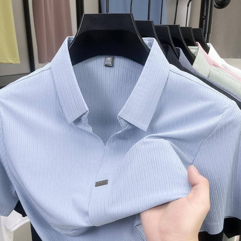 

Классическая рубашка поло с короткими рукавами и лацканами на всю длину тела, деловая, повседневная, с воротником-ножницами для мужчин 4XL