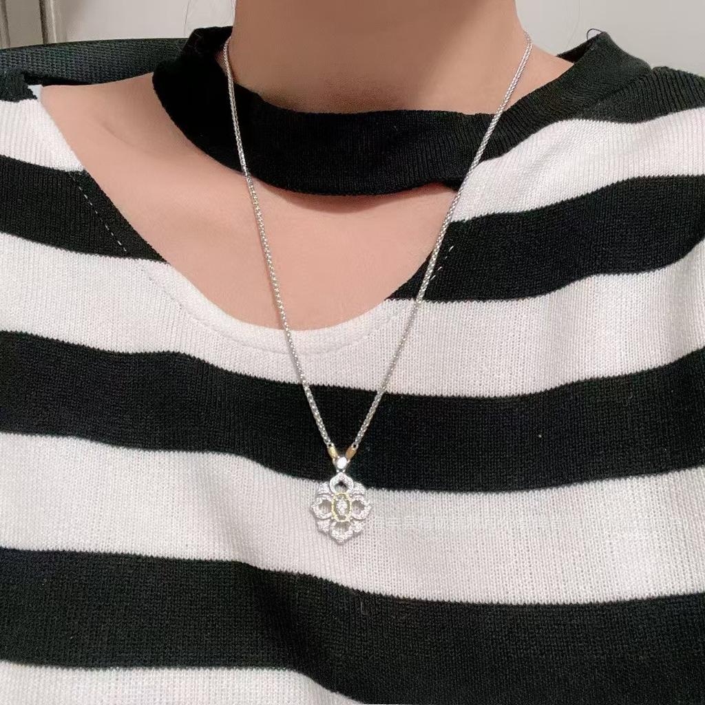 Four-leaf Clover Hollow Jewelry Brushed Necklace for Women