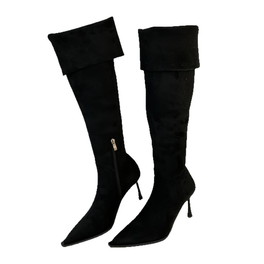 Over-the-knee Boots for Women Wear Big Tube Circumference 2025 Autumn and Winter New Suede Pointed Thin Heel High Heel Pleated Piled Boots