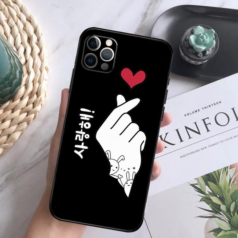 Korean Finger Heart Love Phone Case For iPhone 16 Pro 11 12 13 14 15 Pro Max Mini XS X XR 7 8 16 Plus Cover Coque