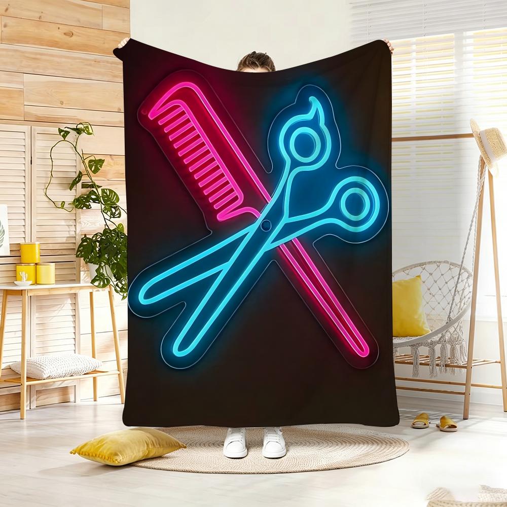 Artistic Pattern B-BarberS ShopS SignS Throw Lightweight 240g Flannel Blanket Soft Skin-friendly for Summer Cooling