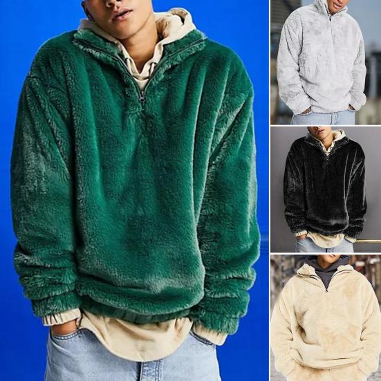 

Мужская осенняя толстовка, плюшевая теплая теплая однотонная повседневная зимняя толстовка для школы