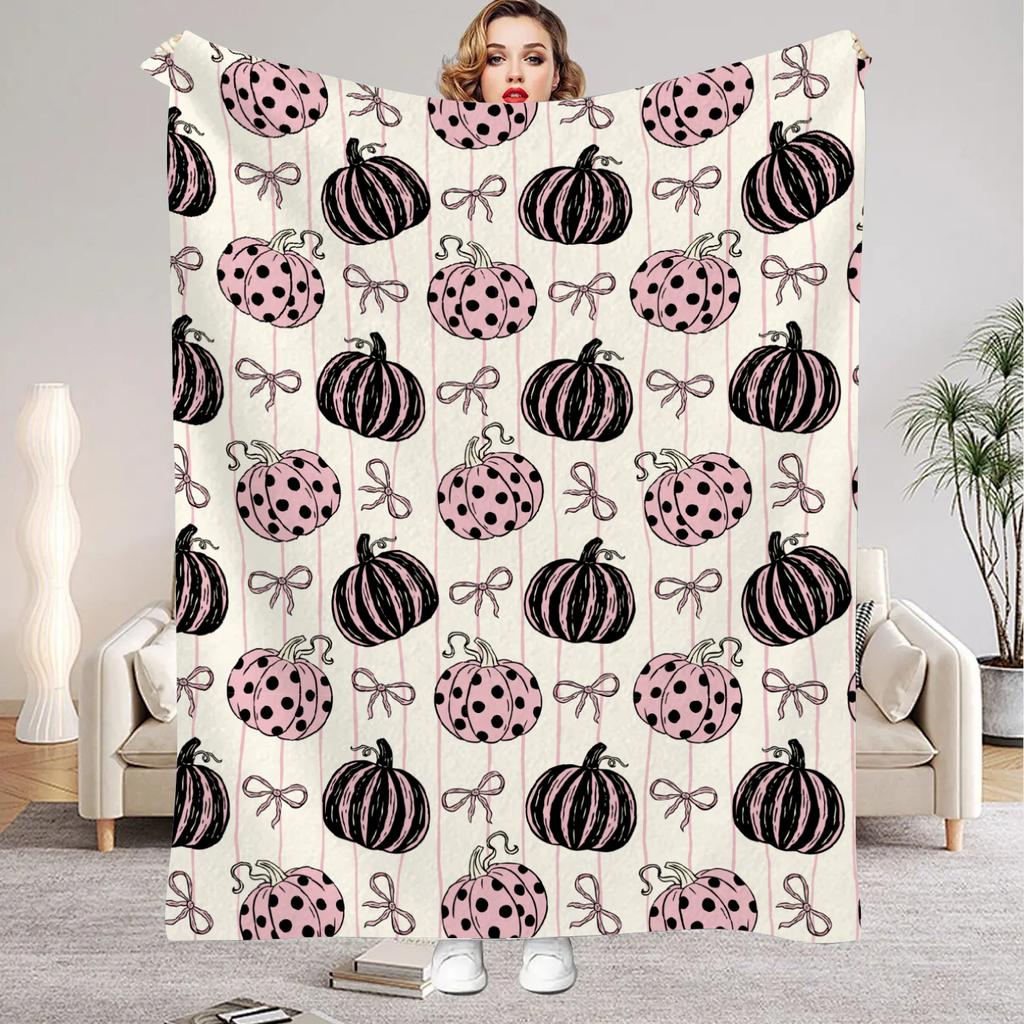 Black Blanket Happy Halloween Pumpkin 3D Printed Soft Flannel Blanket for Home Living Room Bedroom Halloween Decor Birthday Gift