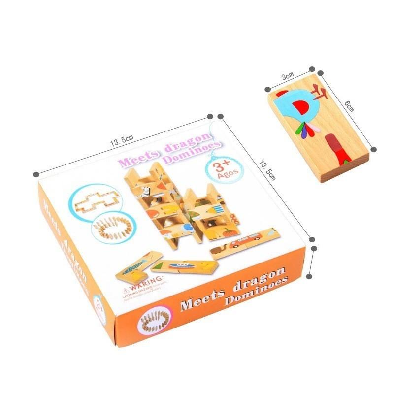Wooden Dominoes Puzzle Set For Kids With Educational Cognition Game For Preschoolers