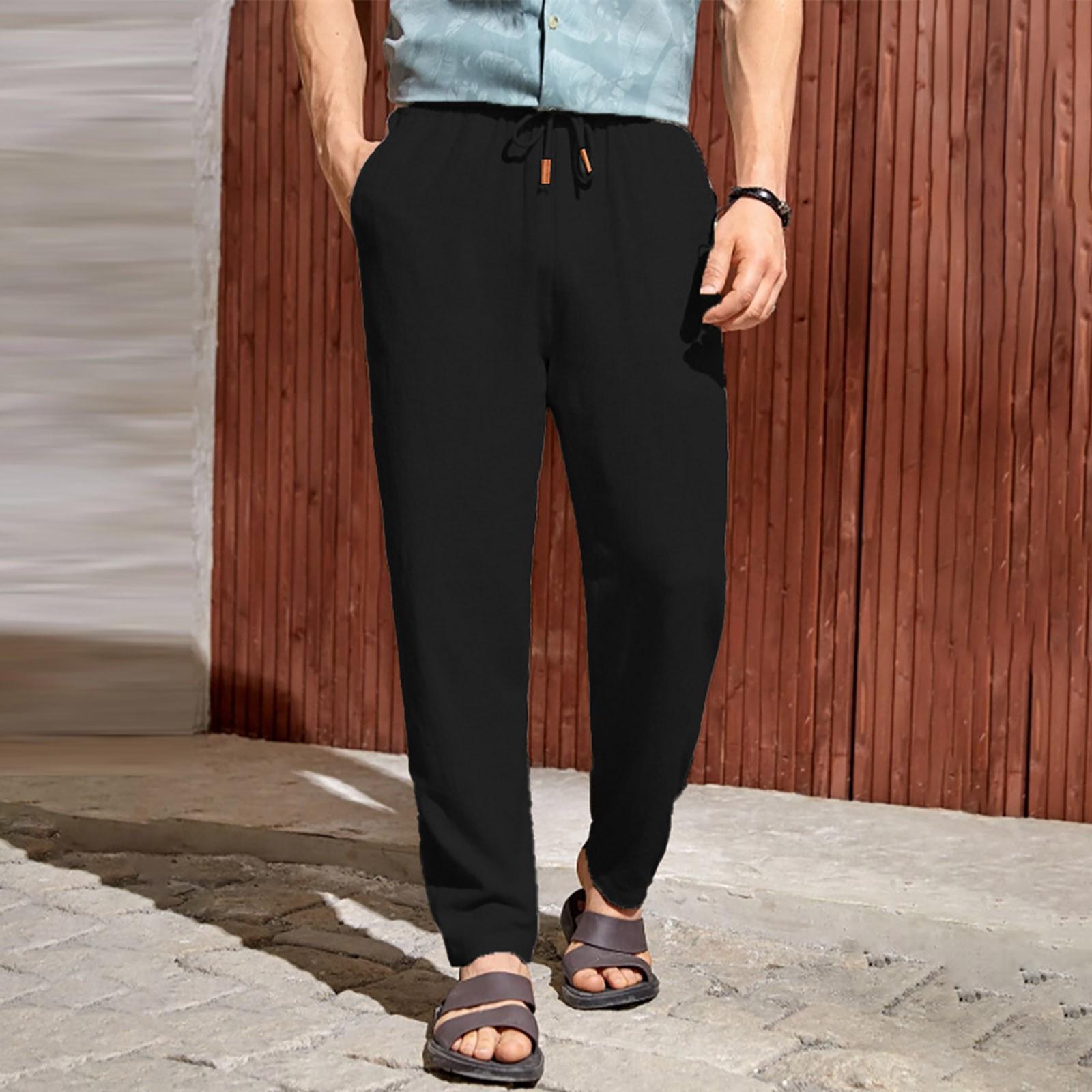 

Новые европейские и американские мужские повседневные брюки из хлопка и льна с завязками XXXXL