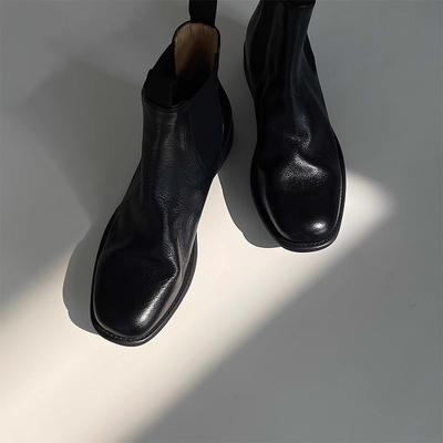 Botki Chelsea ze skóry bydlęcej Skórzane Vintage Vintage Plisowane Botki Fried Street Krótkie Botki na Platformie Papierosowe Martensy