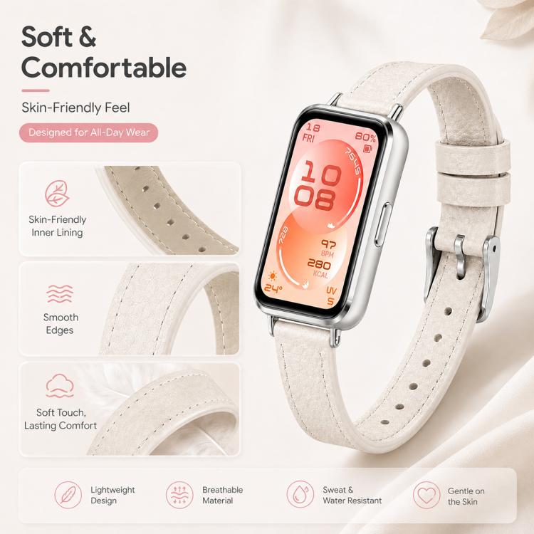Litchi Texture Loop Buckle Vegan Leather Watch Band For Huawei Band 11 Pro / 11 Pro NFC / 11