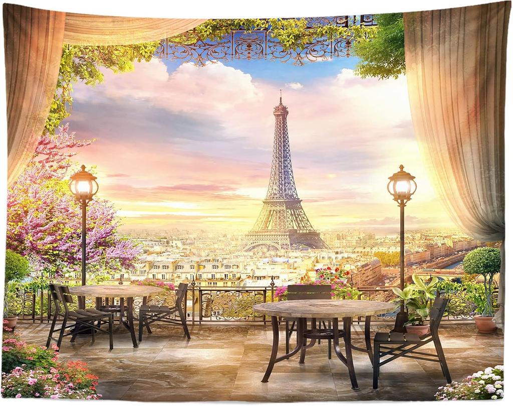 Eiffel Tower Tapestry Lover Couple Tapestry Romantic Scenery Tapestry Home Living Room Dorm Bedroom Aesthetics Decor Tapestries