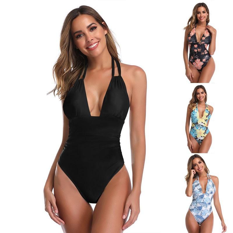 Solid Color Camisole V-neck Sexy One-piece Swimsuit Beach Cover Bikini
