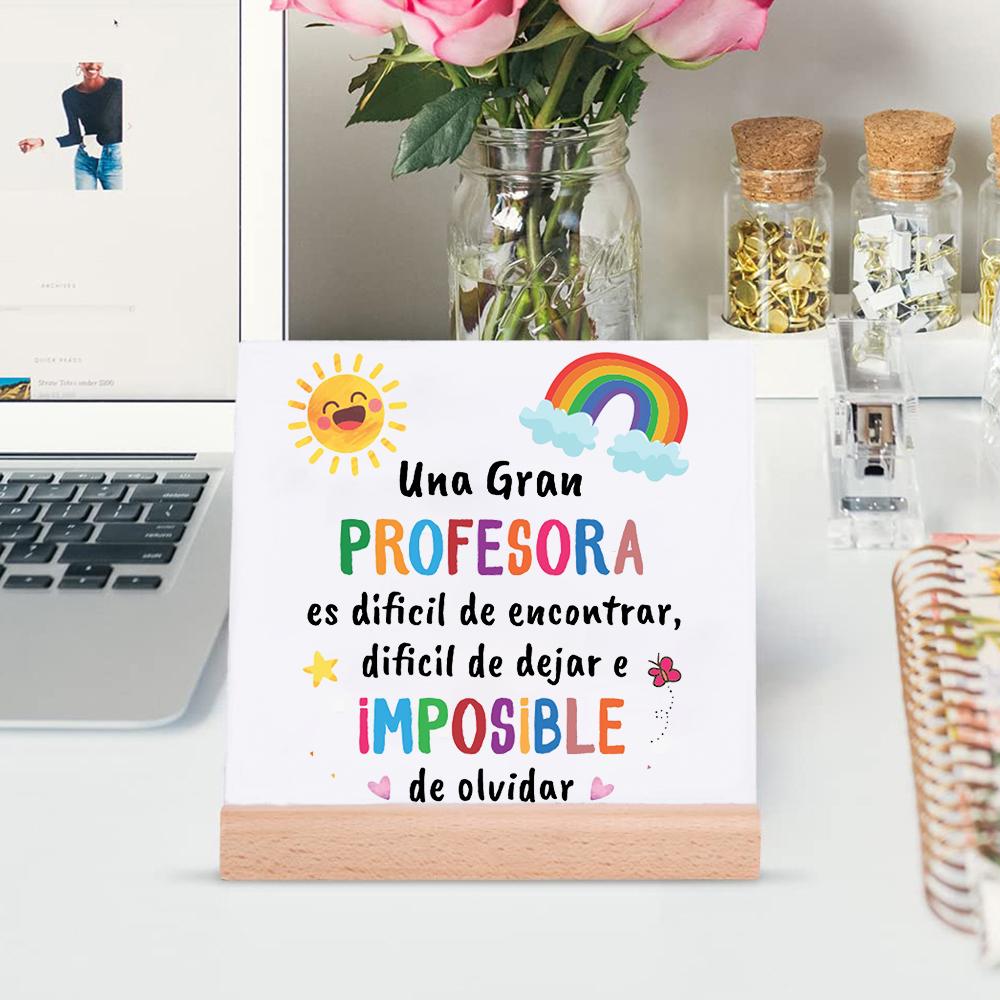 Spanish Printed Plaque Sign Gift Ceramics Posters Wooden Stand Tabletop Decor Graduation Teacher's Day Thanks Gift for Teacher