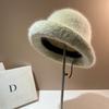 Internet Celebrity Turned Eaves Rabbit Fur Basin Hat Japanese Simple Plush Sweet Face Small Casual Hat Female Tide