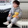 Children's Fleece-Lined Hoodie Set: Padded Vest, Cotton Pants, Baby Outerwear for Autumn & Winter