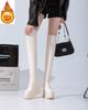 Fashion 11CM Microfiber Leather Platform Wedge Knee High Booties Women Autumn Slip On Spring Chimney Hidden Heels Over The Shoes