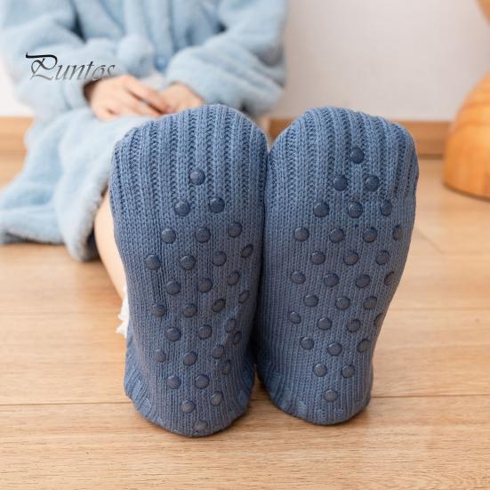 1 Pair Winter Floor Socks Thick Plush Knitted Heat Retention Anti-slip Silicone Sole V-Shaped Ribs Warm Daily Home Wear Bedroom Socks