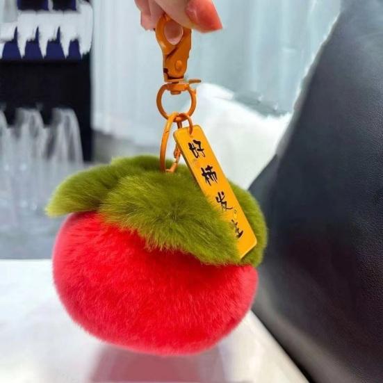 Colorful Persimmon Band Soft Keychain with Lucky Blessing Plush Cute Persimmon Plush Toy Ornament PP Cotton Stuffed