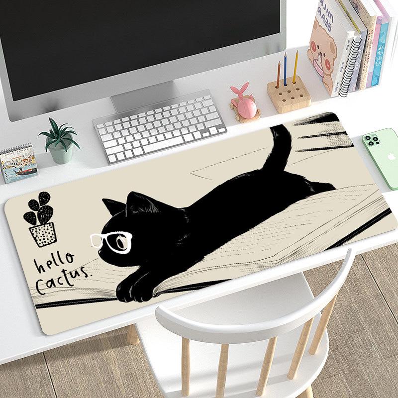 Duża Urocza Czarna Kreskówkowa Podkładka pod Mysz dla Dziewcząt - Podkładka pod Klawiaturę i na Biurko do Gier i Biura