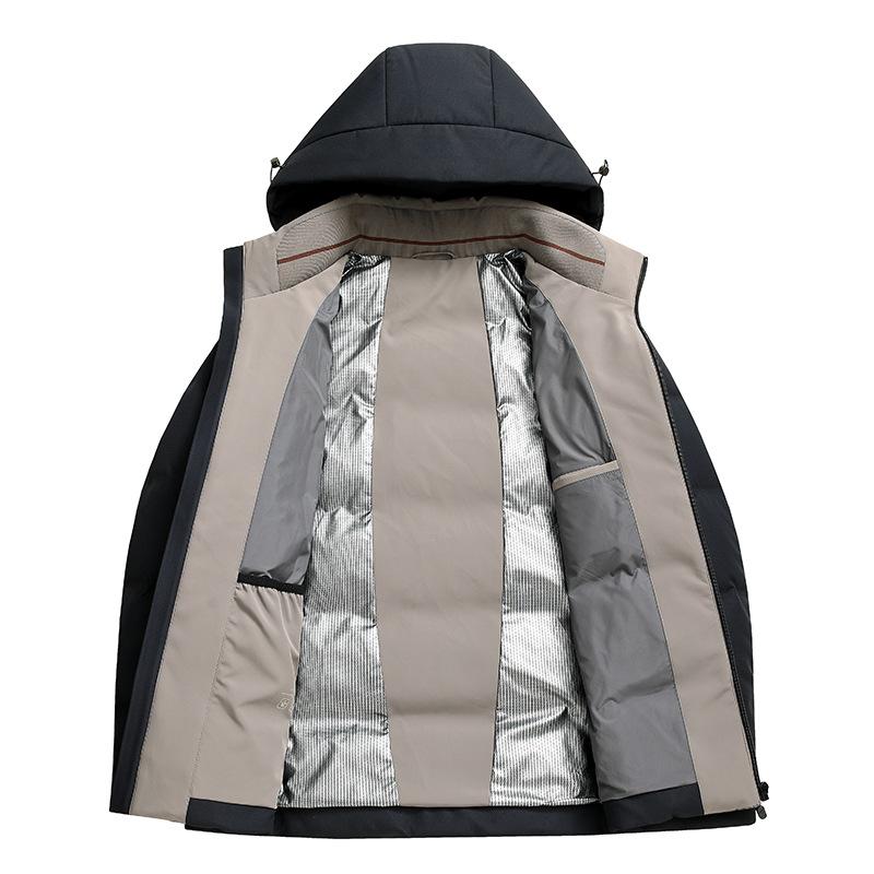 Neue mittellange und lange Daunenjacke mit abnehmbarer Kapuze für Herren im Winter