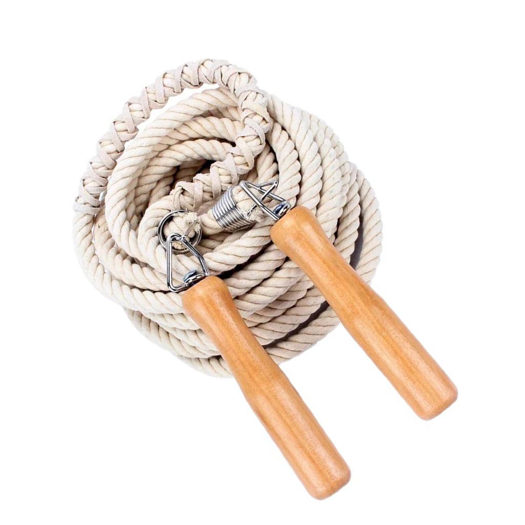 3m Wooden Handle Jump Rope Single Cotton Twine Jump Rope White Student Jump Rope for Practicing
