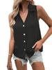 Ärmellose Damen V-Ausschnitt Knopfleiste Bluse Lässiges Einfarbiges Tanktop Hemd