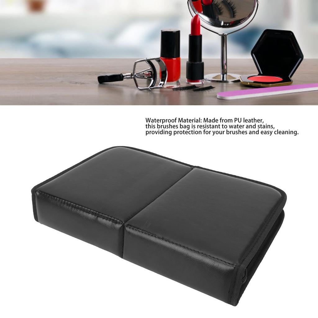 Folding Makeup Brush Organizer Bag PU Leather Stain Resistant 14 Holes Easy Access Travel Cosmetic Brush Case