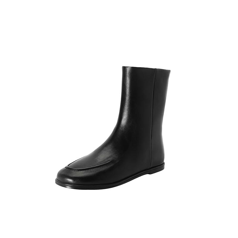 Fashion 2025 New Autumn/Winter Split Leather Women Boots Round Toe Flat with Heel Mid-calf Boots Modern Motorcycle Boots Ladies Shoes