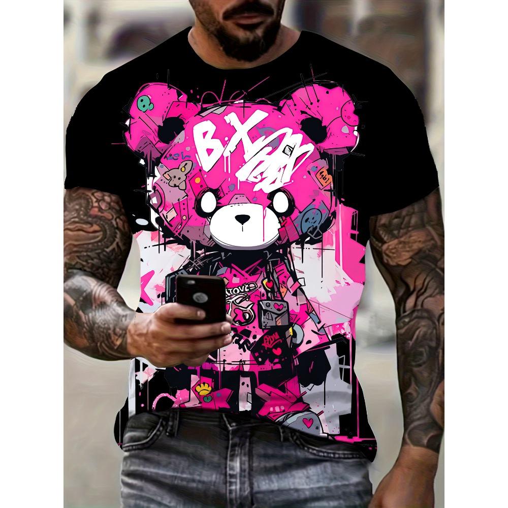 Men's Kids Casual Fashion T-shirt 3D Printing Anime Bear Pattern Printed T-shirt For Summer Daily Outdoor Streetwear Oversized Tops