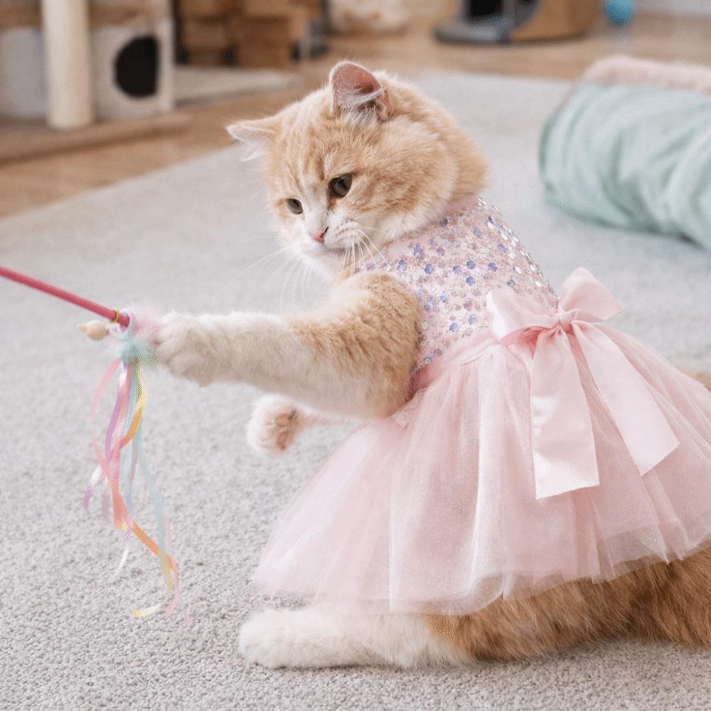 Lace Bow Pet Princess Dress Sequin Pet Wedding Dresses Dog Tulle Skirt  Small Medium Cats