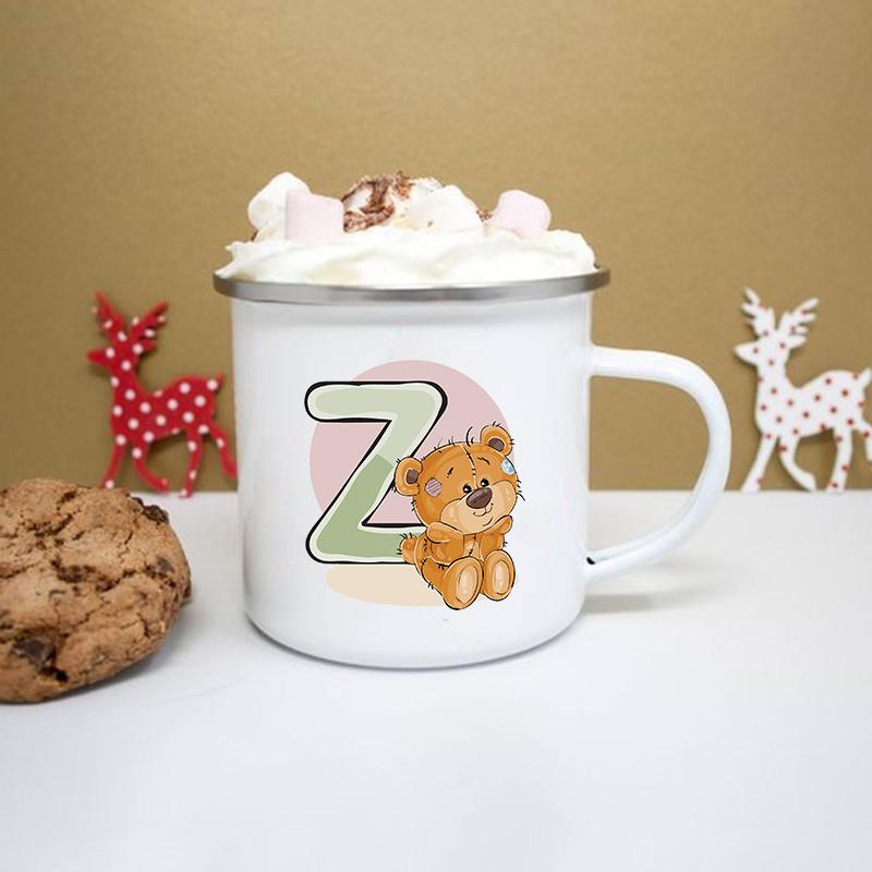 

Милые кружки с принтом в виде медведя и букв, креативные кружки для воды, какао, напитков, десертов, завтраков, молока, кружек, эмалированных кружек с ручкой, посуда для напитков, подарки для детей 360ml