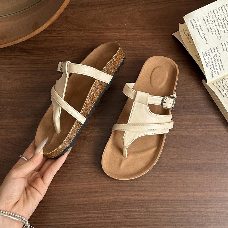 New flat-soled sandals women s Shabokan outerwear casual retro cover toe flat heel fashion Roman sandals 35 бежевый