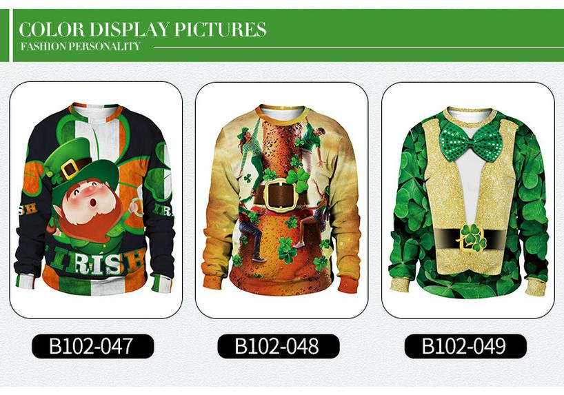 2026 Spring St. Patrick's Day Digital Print Round Neck Long Sleeve Couple Hoodie