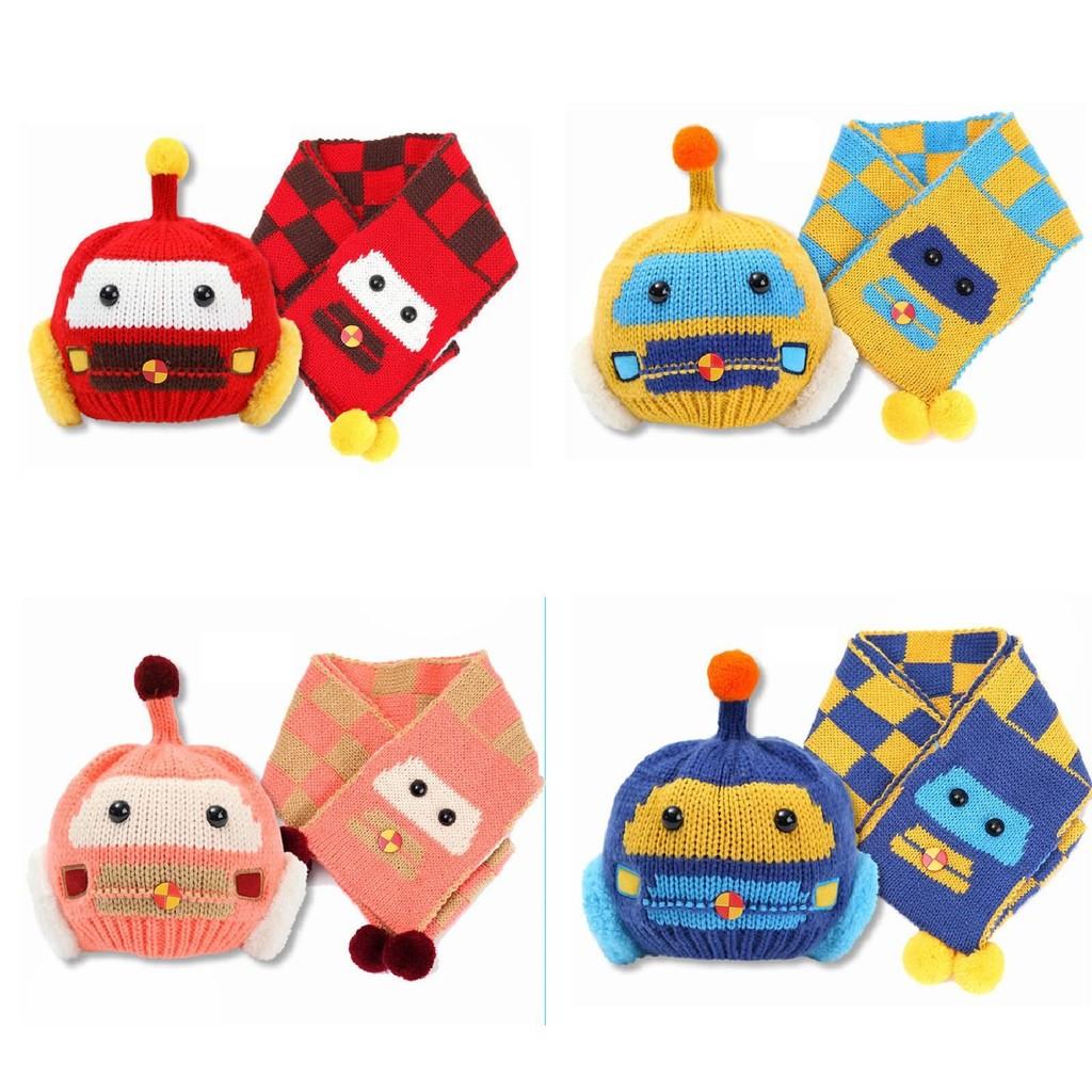 Kuscheliges Strick-Baby-Schal- und Mützen-Set Entzückendes Auto-Design für Jungen und Mädchen