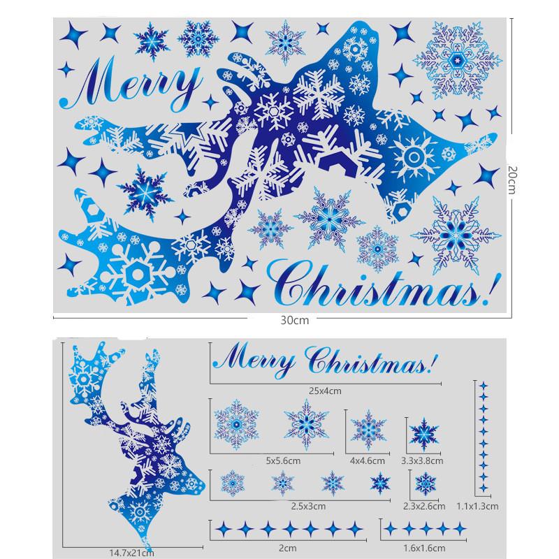 Christmas Window Sticker Blue Snowflake Sticker Xmas Deer Elk Glass Window Decoration Christmas Supplies 2024 Noel Wall Sticker