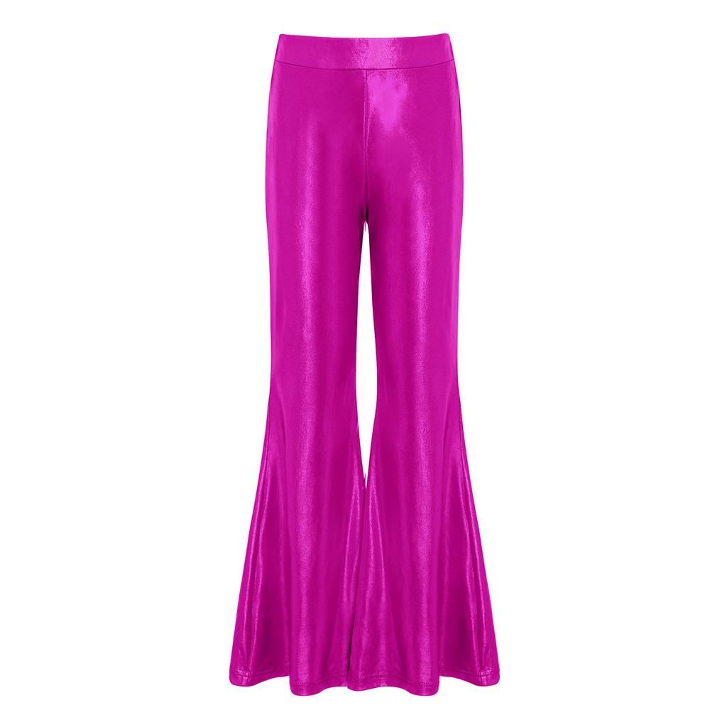 Girls Stage Performance Metallic Flared Pants Sparkling Sequin Tassels Back Invisible Zipper Bell Bottom Trousers