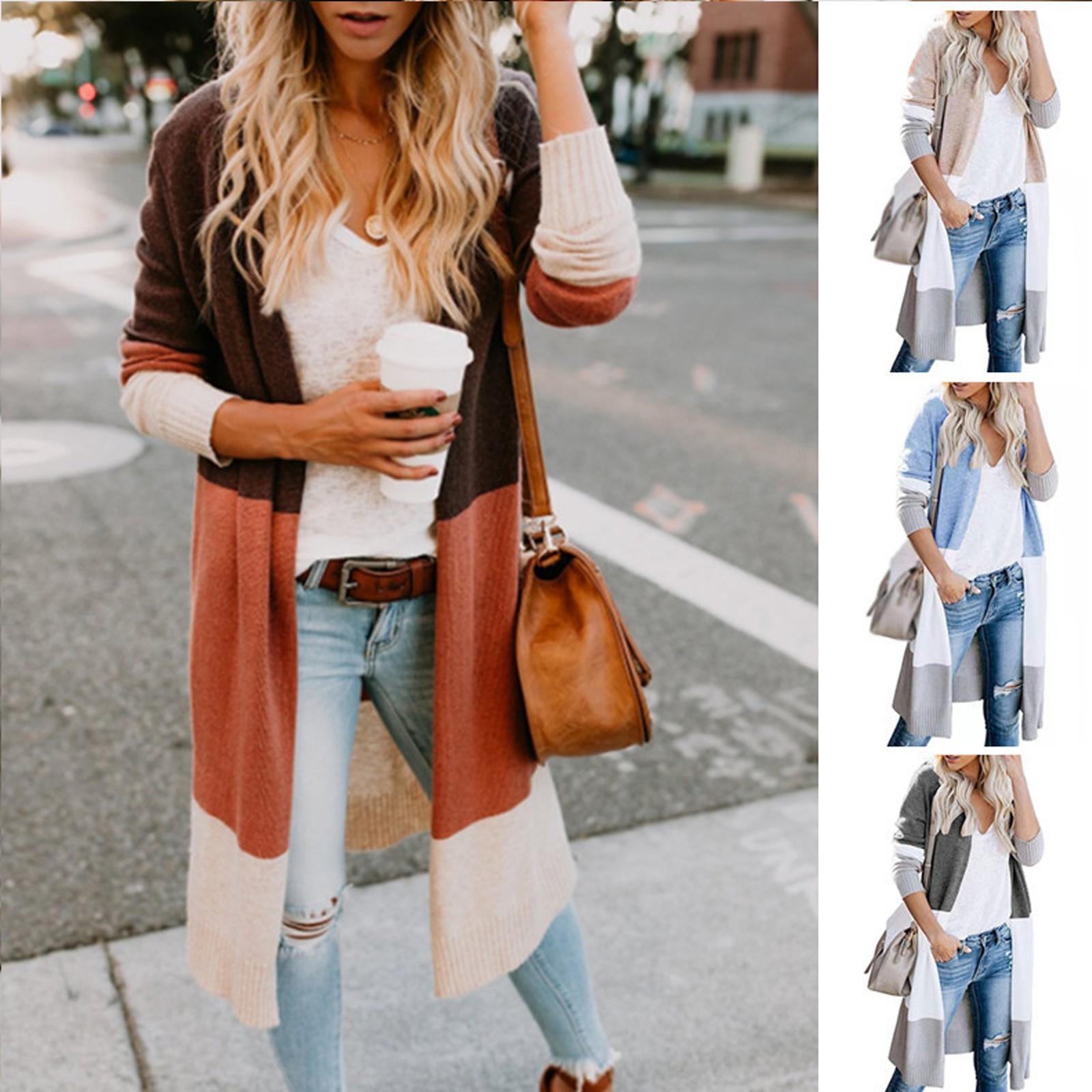 

Женское модное вязаное длинное свободное пальто в полоску с темпераментной строчкой