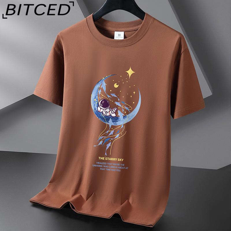 BITCED Kortermet t-skjorte i bomull for menn mote løs halvermet skjorte med trykt medfølende skjorte