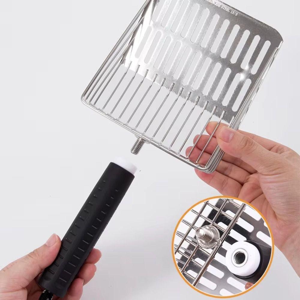 Stainless Steel Cat Litter Shovel Hanging Design Easy Clean Kitten Sanding Shovel Non Stick Detachable Handle Pet Feces Cleaner
