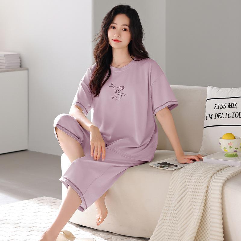 Premium Modal Cold Silk Cool Pajamas Women's Summer Short-sleeved Trousers with Chest Pads Can Be Worn Outside Loungewear Suit