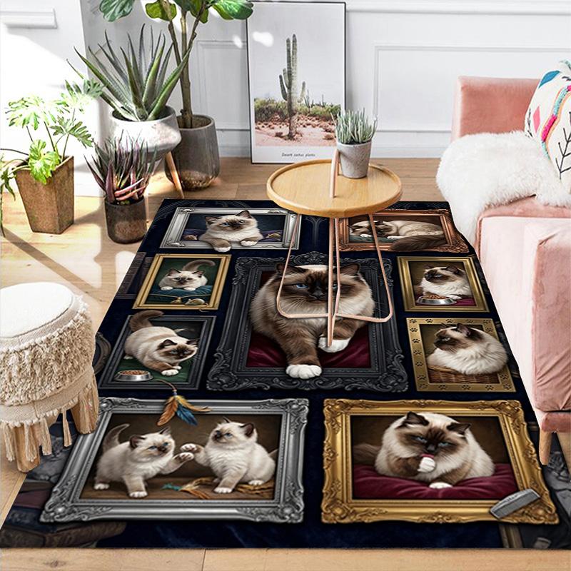 Cat Portraits Pattern Rug Floor Mat for Living Room or Bedroom Soft and Comfortable Carpet a Gift for Birthday and Holiday.