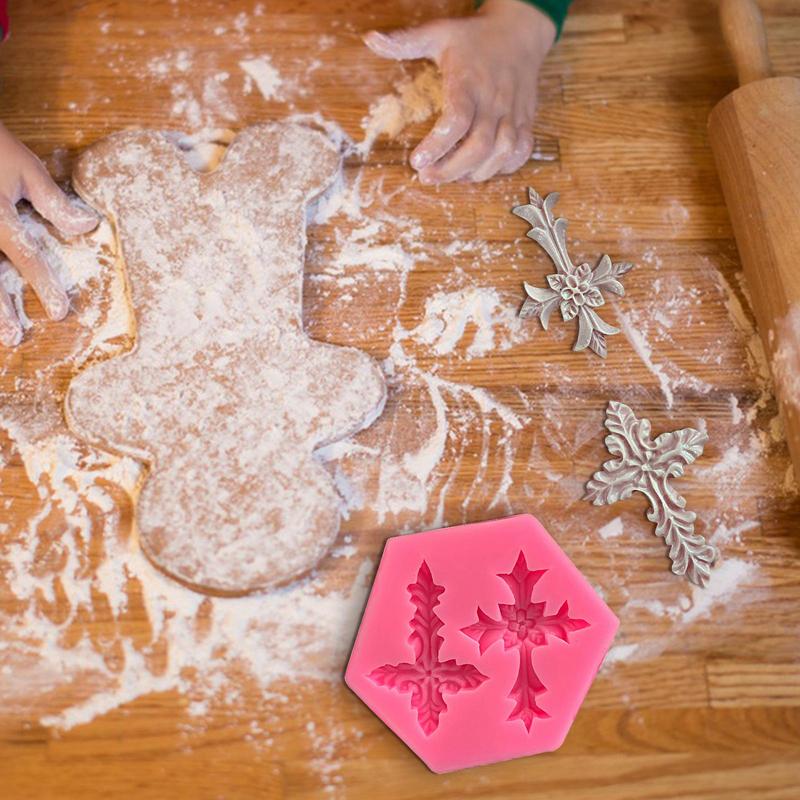 2 Shape Gothic Flower Cross Cake Mold Silicone Fondant Chocolate Making Baking Tools Resin Art Ornaments Hand Decoration DIY