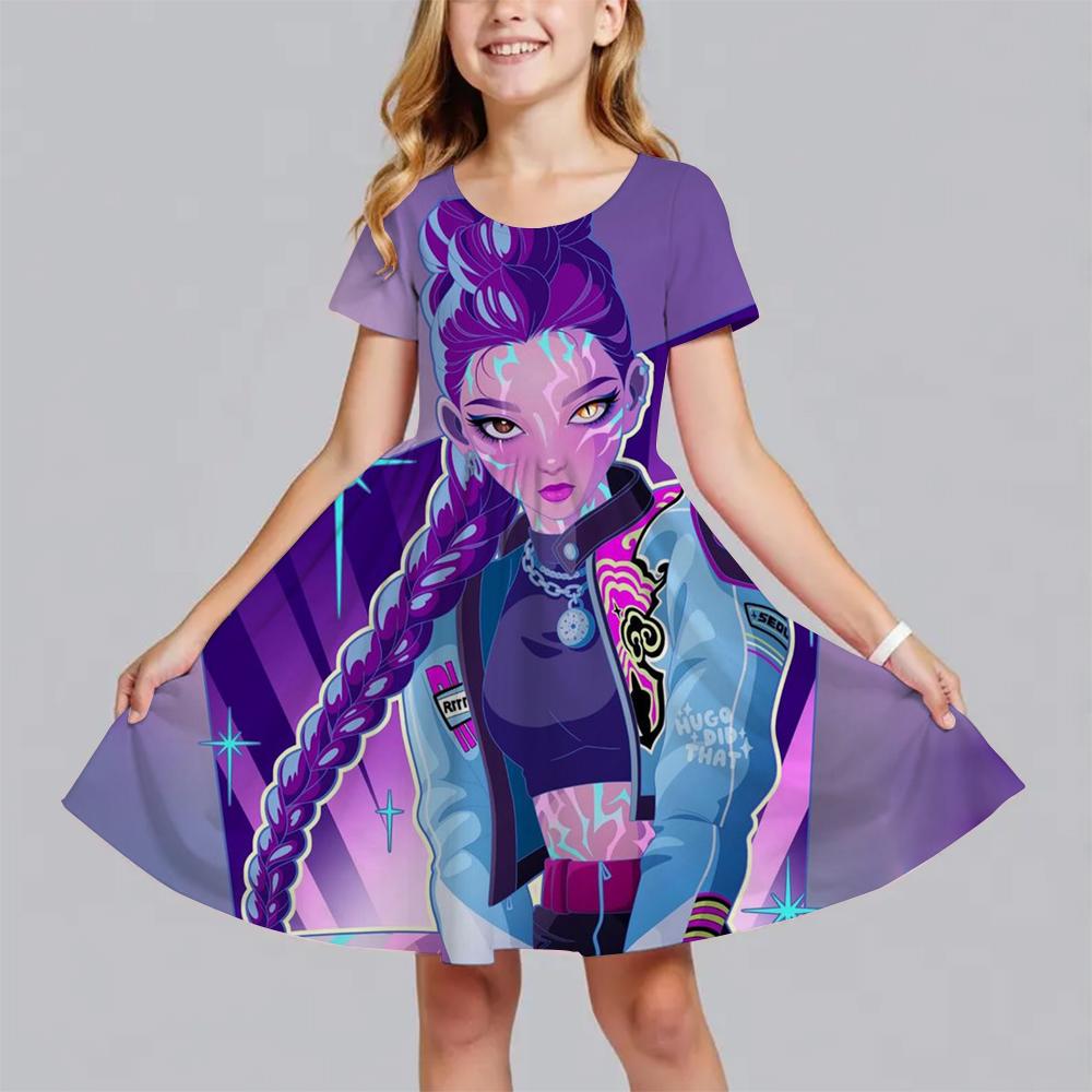 Girls Dress Summer Kids Clothes Huntrix Kpop Demon Hunters Princess Dresses Fashionable Children's Party Performance Birthday