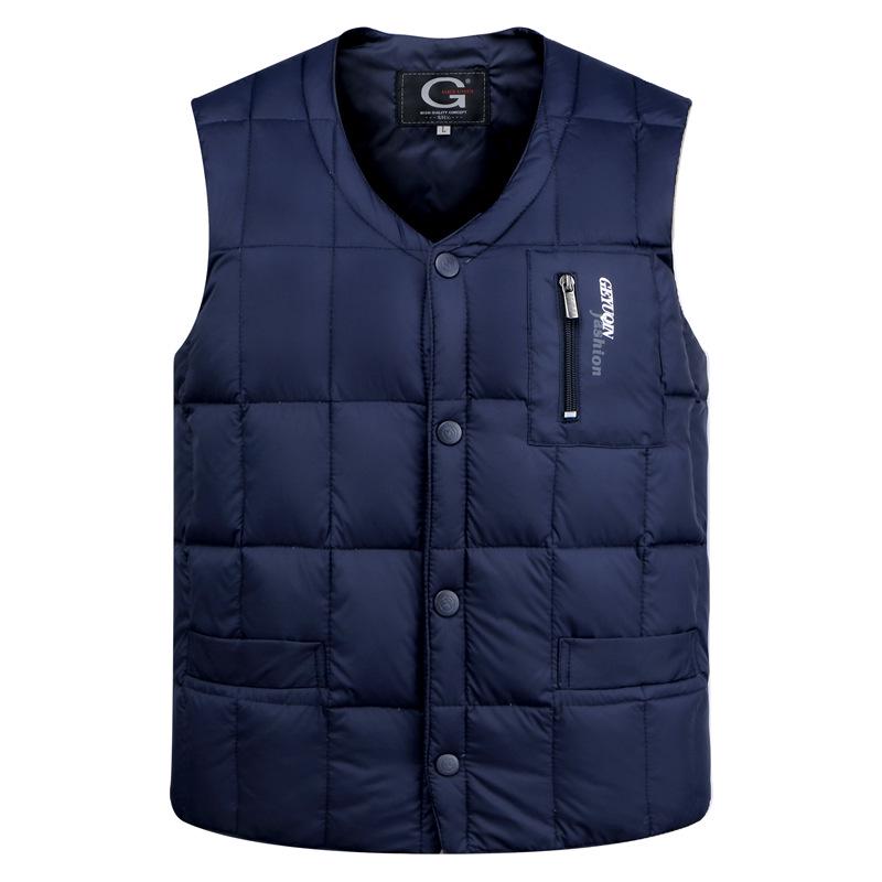 

Men s Autumn Winter Waterproof Waistcoat Vest V-Neck Sleeveless Solid Color Warm Jacket L темно-синий