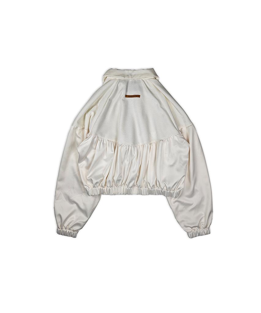 320Showroom Velvet Yoke Satin Shirring Zip-Up Ivory