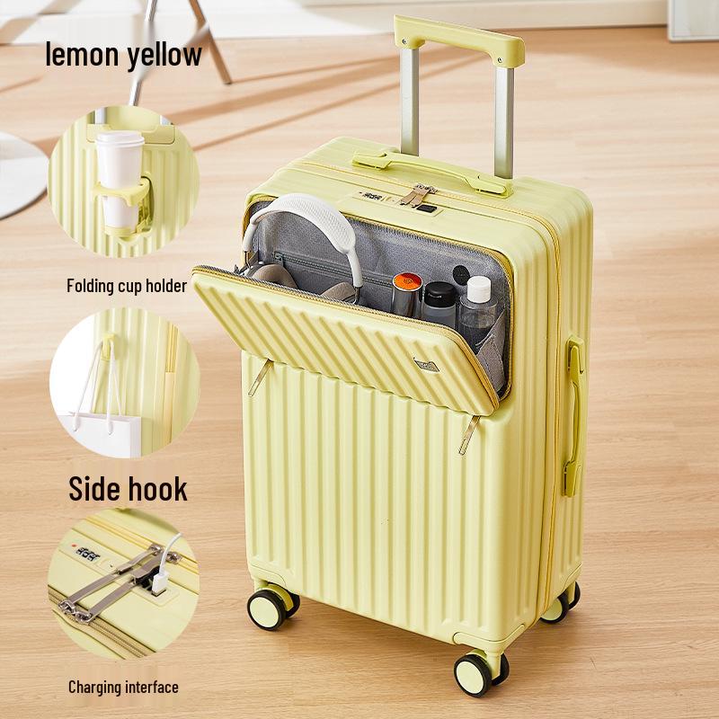 20-Inch Leather Front-Opening Suitcase with Universal Wheels and Combination Lock - Large Capacity for Men and Women