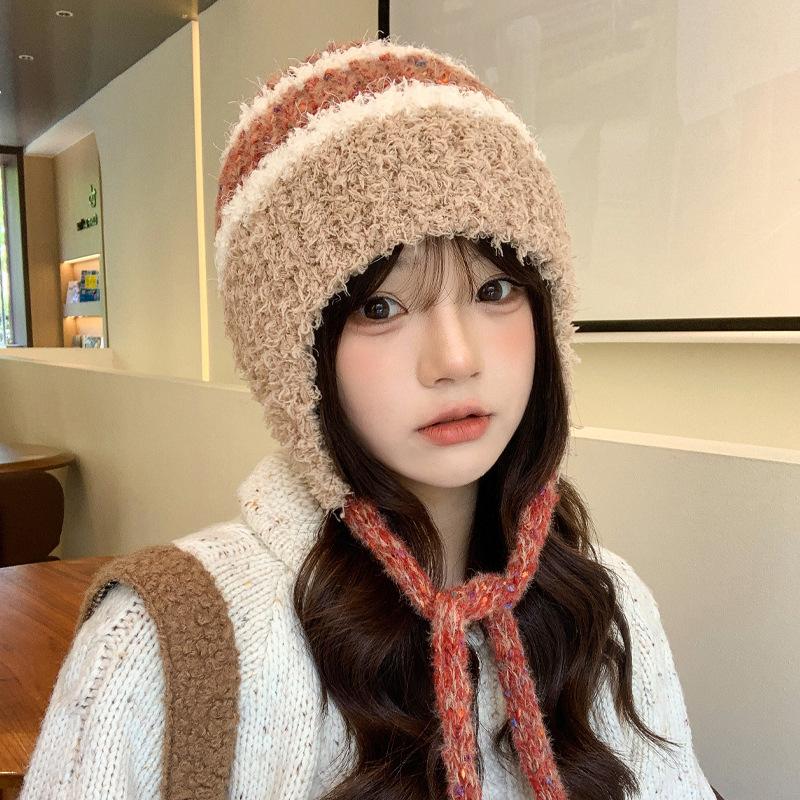 New Hat for Women Japanese Cute Girls Knitted Wool Hat for Winter Warmth To Prevent Students From Cold Ear Protection Hat Thick