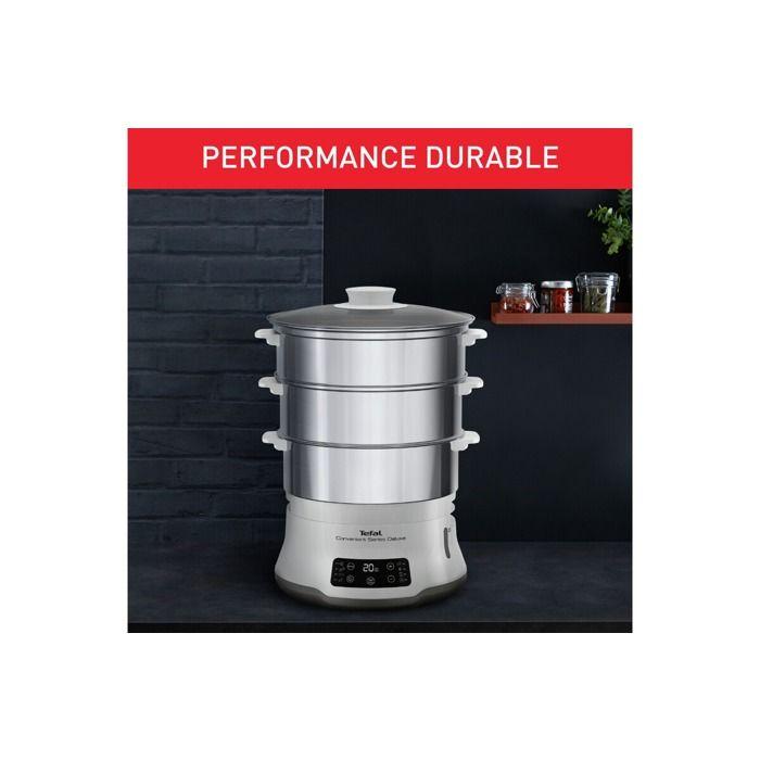 Le cuiseur à vapeur deluxe convenient series de tefal, écran tactile facile à utiliser, 8 programmes, cuisson à 3 niveaux
