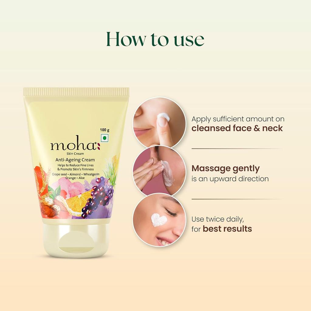 Moha Anti Ageing Cream 100g Pack of 1 for Fine Lines, Wrinkles, Pigmentation & Skin Firmness with Radiant Glow